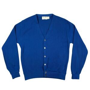 Vintage 60s Sears Mens Store Cardigan Mens Medium Blue Knit Grandpa Sweater USA